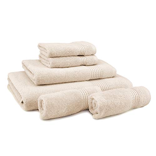 Lara Premium Bath Towel Set 6 Piece - Soft & Highly Absorbent Bathroom Towel Set, 100% Luxury Turkish Cotton, Flannel Bath Towels, 1 Bath Towel, 1 Hand Towel, 4 Washcloths - Beige - color: Beige, size: 1 Bath Towel, 1 Hand Towel, 4 Wash Cloths