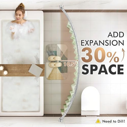 Curved Shower Curtain Rod for Bathroom, 40-72 Inches Adjustable Shower Rod | Rustproof Shower Curtain Rod with Rotating Brackets for Extra 30% Large Shower Space, 0.9MM thickness, Need to Drill, Chrome - color: Chrome