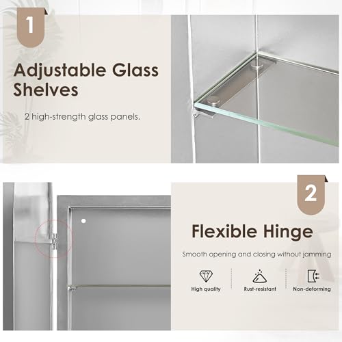 DlandHome Oval Bathroom Medicine Cabinet with Mirror, 34”x20” Recessed Medicine Cabinet for Bathroom with Beveled Edge Mirror, Silver - color: Silver