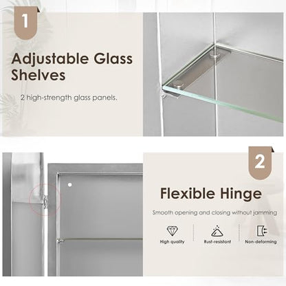 DlandHome Oval Bathroom Medicine Cabinet with Mirror, 34”x20” Recessed Medicine Cabinet for Bathroom with Beveled Edge Mirror, Silver - color: Silver