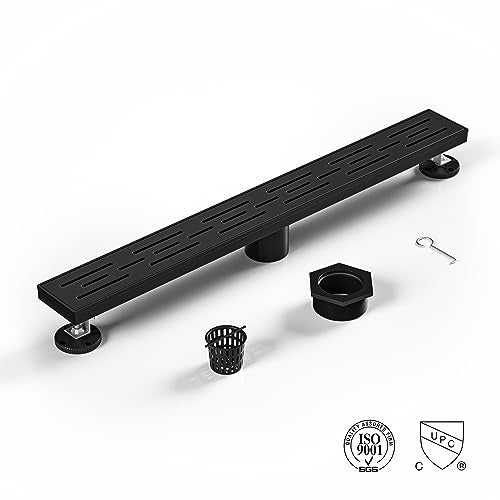 Linear Shower Drain 32" Matte Black 304 Stainless Steel | with Drain Grate| Fast Drainage | Stainless Floor Drain Grate | Hair Strainer | Drain Key | The Upgrade for Your Bathroom - size: 32 Inch