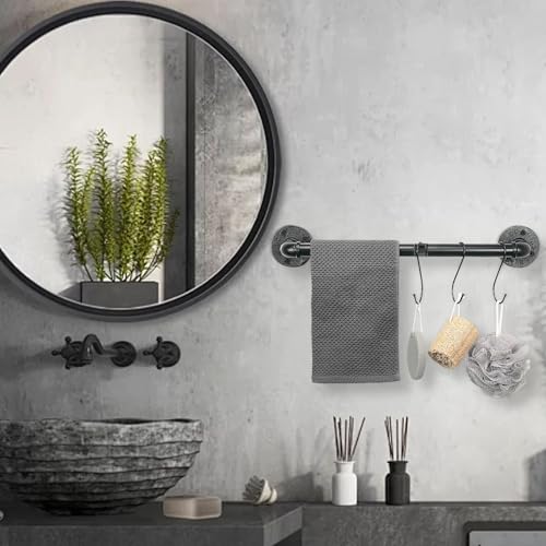 Industrial Pipe Towel Rack Towel Bar, Heavy Duty Wall Mounted Rustic Farmhouse Bath Towel Holder for Bathroom (Black, 24 inch) - color: Black, size: 24 inch