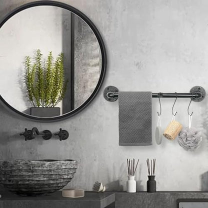 Industrial Pipe Towel Rack Towel Bar, Heavy Duty Wall Mounted Rustic Farmhouse Bath Towel Holder for Bathroom (Black, 24 inch) - color: Black, size: 24 inch