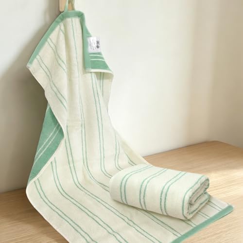 VOOVA & MOVAS Hand Towels for Bathroom Bamboo Set of 2,68% Viscose(Made from Bamboo) 32% Cotton,32x16 Inches,Soft Quick Dry Fluffy Thick Premium Towels for Bathroom Travel,Green - color: Green Striped