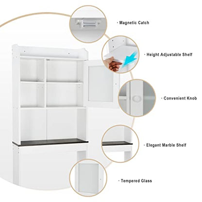 SUPER DEAL Over The Toilet Bathroom Storage Cabinet Freestanding Wooden Bathroom Organizer with Adjustable Shelves and Glass Door, White - color: White