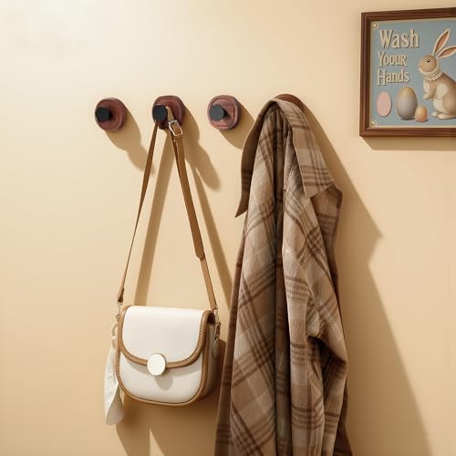 DELITON Suction Cup Hooks for Shower - 4 Pack Wooden Bathroom Towel Hooks Removable Without Drilling, for Hanging Towels, Bath Towels, and Bathrobes - color: Brown-4 Pack