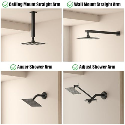 8 In Rain Shower Head High Pressure Rainfall Shower Head Matte Black | Square Rain Bathroom Showerhead, High Flow, Large Stainless Steel, Ceiling Mounted, Wall Mounted, Waterfall Full Body - color: Black, size: 8 Inch