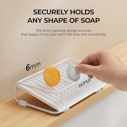 MOPMS Self Draining Soap Dish, Carbon Steel Bar Soap Holder for Shower | Waterfall Design Soap Saver for Bathroom, Kitchen Sink and Countertop, Sponges, Dispensers, White - color: White