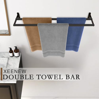 Double Towel Bar, 24 Inch Towel Racks for Bathroom, Stainless Steel Bathroom Towel Holder, Towel Rack Wall Mounted Towel Hanger Towel Rod, Matte Black - size: 24 Inch