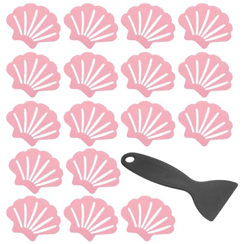 PATIKIL 30 Pcs Non Slip Bathtub Stickers, Anti Slip Shower Stickers with Scraper Bathroom Shower Floor Decals Sea Shell Shape Cute Treads Tubs, Pink - color: Pink