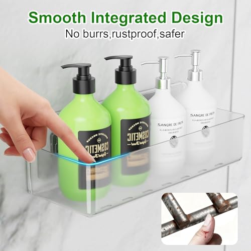 Adhesive Shower Caddy Shower Shelves Bathroom Organizer and Storage | 6 Pack，Rustproof，No Drilling，with Soap Holder，Clear，Acrylic， Large Capacity，Removable and Reusable，Plastics，Wall-Mounted - color: clear