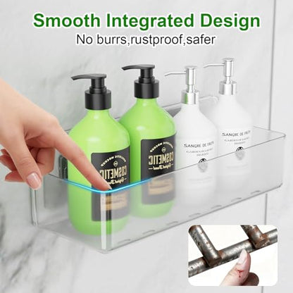 Adhesive Shower Caddy Shower Shelves Bathroom Organizer and Storage | 6 Pack，Rustproof，No Drilling，with Soap Holder，Clear，Acrylic， Large Capacity，Removable and Reusable，Plastics，Wall-Mounted - color: clear