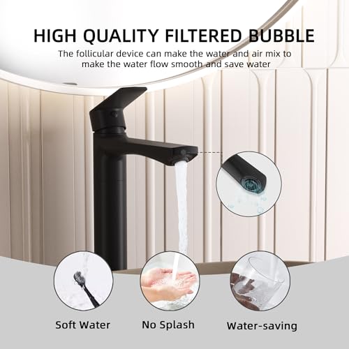 BELZ Black Bathroom Faucet, Tall Single Hole Vessel Sink Faucet 11.7'' | Lead-free, Anti-peeling PVD Black Finish, Modern Single Handle Design with Pop-Up Drain & Hoses for Bathroom RV Sink Vanity - color: Matte Black