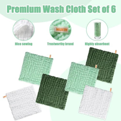 Cotton washcloths, face Cleaning Cloths,Bath Small Towels,6 Pack, 12x12 Inches - color: Green