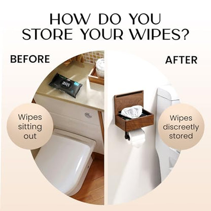 Day Moon™ - Toilet Paper Holder with Shelf - Modern Roll Holder for Bathroom - 1 Pack - Wall Mount - with Storage, Wood - color: Dark Wood