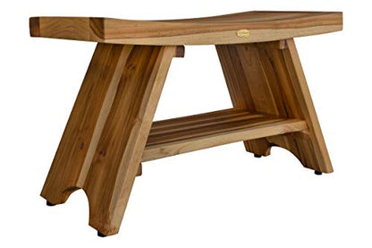 EcoDecors Serenity 35-Inch Teak Shower Bench with Shelf, 300 lb | Easy assembly and elegant teak design create a functional shower bench for inside shower use with spa-inspired style - size: 35" shelf