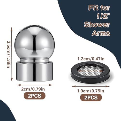 2 PCS 1/2 Inch Iron Pipe Shower Arm Ball Adapter with Filter Washer, Universal Adjustable Metal Shower Head Connector Replacement