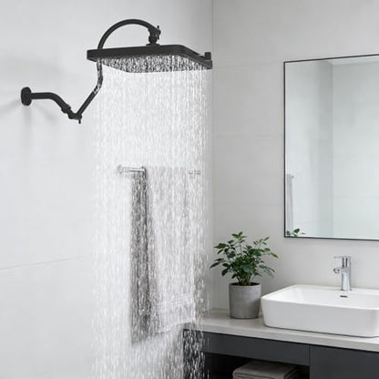 Hibbent 13'' Rain Shower Head with 12'' Shower Extension Arm, Matte Black | High Pressure 5 Modes Rainfall Shower Head with Solid Brass Adjustable Shower Arm Extender, Waterfall fixed Square Showerhead - color: Matte Black