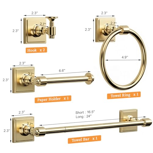 Champagne Bronze Bathroom Accessories Set, 5 Piece Bathroom Towel Holder Set, SUS304 Stainless Steel 24" Towel Bar, Towel Rack Set for Bathroom, Bathroom Hardware Set Wall Mounted - color: Champagne Bronze
