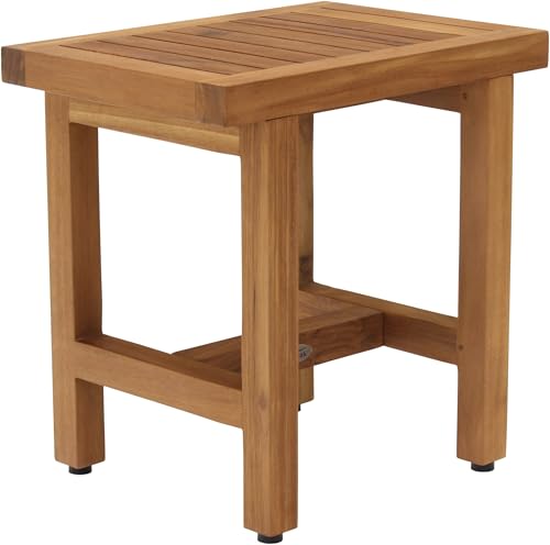 Patented 18" Spa Lotus Teak Shower Bench - A. Bench | Durable, Water-Resistant Teak, Shower Chair & Shaving Foot Rest, Indoor/Outdoor Use - size: A. Bench