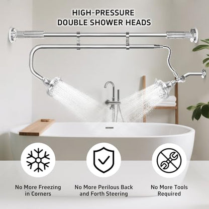 OURBAOFU Tandem Shower Heads, Double Shower Head for Couples, Dual Shower Head System for Two People, High Pressure and Adjustable Double Shower Heads (Silver) | Double Shower Head High Water Pressure,Adjustable 360° Rotation,48–78 In for bathrooms,Stainl