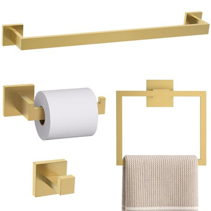 TURS 5-Piece Bathroom Hardware Set Brushed Gold Towel Bar Set Bath Towel Holder Sets SUS 304 Stainless Steel Wall Mounted Towel Rack Sets for Bathroom. - color: Brushed Gold, size: Set D