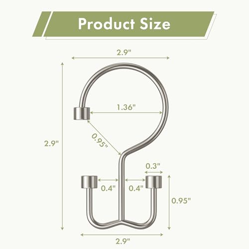 Nickel Shower Curtain Hooks, 12PCS Minimalist Simple Double Shower Curtain Rings, Rust-Resistant Metal Shower Hooks, Cylinders Shower Rings for Bathroom Shower Rods Curtains - color: Nickel, style: Cylinders - Double Hooks