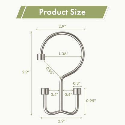 Nickel Shower Curtain Hooks, 12PCS Minimalist Simple Double Shower Curtain Rings, Rust-Resistant Metal Shower Hooks, Cylinders Shower Rings for Bathroom Shower Rods Curtains - color: Nickel, style: Cylinders - Double Hooks