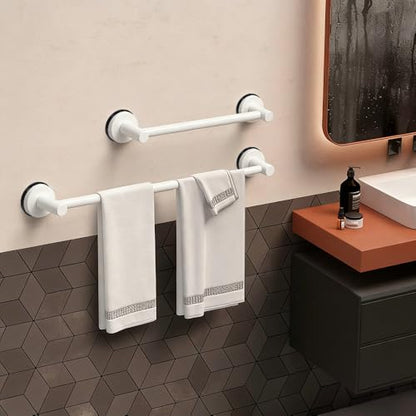 MGahyi White No Drill Adjustable Stainless Suction Cup Towel Bar | 14.6 ~ 24Inch Extendable Bath Shower Towel Holdere,Heavy Duty Towel Rack Suitable for Tile, Glass & Smooth Flat Surfaces - color: White