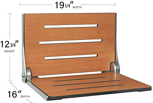 Seachrome SHAF-185155-PTS-S-SL High Back Silhouette Folding Wall Mount Shower Bench, Teak Seat with Silver Frame - color: Teak Seat With Silver Frame