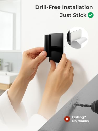 GWAAZXGZ Wall Towel Hooks, Heavy Duty Adhesive Hooks(Black, 2 Pack) | Self-Adhesive, Stainless Steel, Rust Resistant, No Drill, Easy Install, Space Saving - color: Black, size: 2 Pack