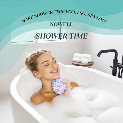 Bath Pillows for Tub, Complete Spa Set with Loofah & Wash Bag – Bathtub Pillow for Head and Neck and Back Support, 6 Strong Suction Cups, Quick-Dry 4D Air Mesh, Gift-Ready