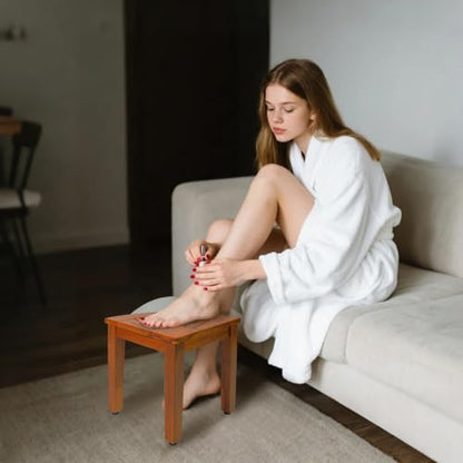 Teak Shower Bench for Shaving Legs & Washing Feet, 12" Shower Foot Rest, Solid Teak Corner Shower Stool Waterproof for Inside Shower, Seat for Bathroom Use