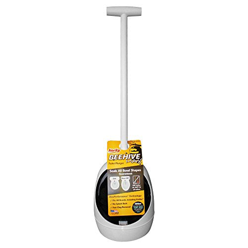Korky 95-4A Beehive Max Universal Toilet Plunger and Holder - Fits all Old and New Toilets - Powerful Plunge - Easy Grip T-Handle - Made in USA - style: Non-Adjustable Handle + Holder