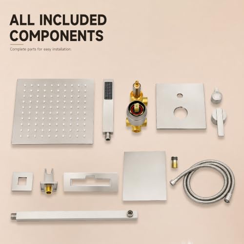 Shower System with Tub Spout, All Metal Bathtub Shower Faucet Set with High Pressure 10 Inch Rain Shower Head and Handheld Shower Head Set, Brushed Nickel (Valve Include) - color: Brushed Nickel