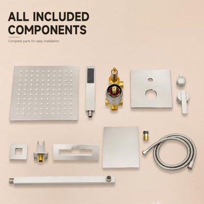 Shower System with Tub Spout, All Metal Bathtub Shower Faucet Set with High Pressure 10 Inch Rain Shower Head and Handheld Shower Head Set, Brushed Nickel (Valve Include) - color: Brushed Nickel