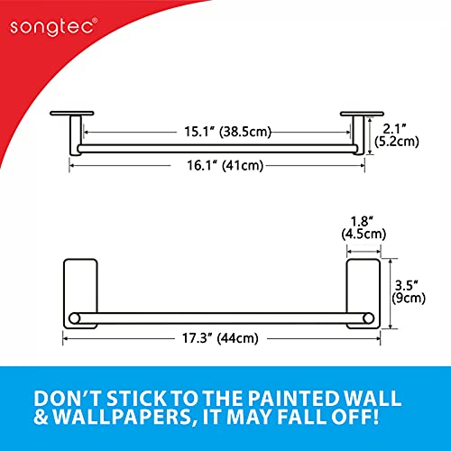 Songtec Adhesive Towel Bar Black 16-Inch, Stick On Bath Towel Rack No Drill, Strong Adhesion Tape Mount Towel Holder, Stainless Steel - Black - color: Black, size: 16-Inch