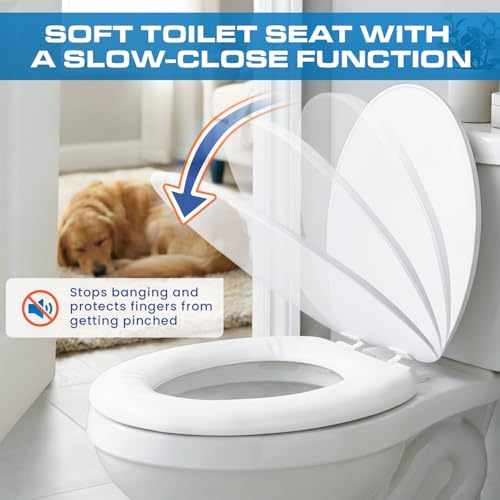 Plexon Soft Cushioned Toilet Seat, Elongated White, Slow-Close Lid & Seat, Quick-Release Hinge, Easy To Clean & Change - color: White, size: Elongated