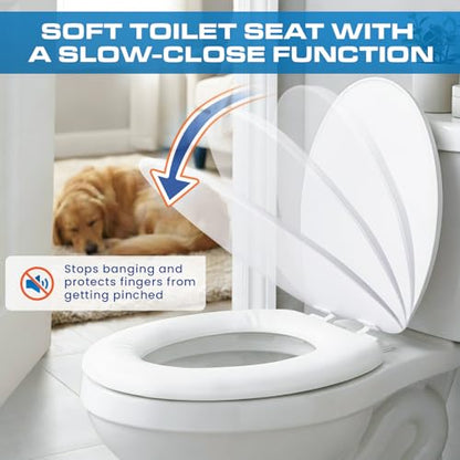 Plexon Soft Cushioned Toilet Seat, Elongated White, Slow-Close Lid & Seat, Quick-Release Hinge, Easy To Clean & Change - color: White, size: Elongated
