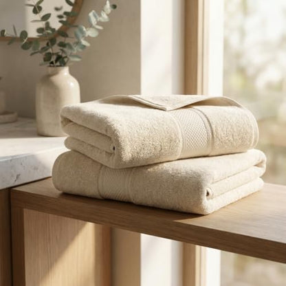 Bamboo Viscose Bath Towel Set Terry - Pack of 6 - Ivory - 30 x 60 in – 60% Viscose Derived from Bamboo 40% Cotton – 730 GSM Plush & Soft Feel - Oeko-TEX Certified - Spa-Luxe Drying Comfort - color: Ivory