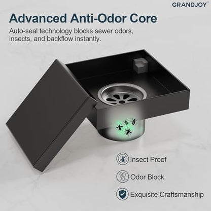 4 Inch Square Shower Floor Drain, SUS304 Stainless Steel with X-Shaped High Flow Channel, Anti-Clogging Hair Strainer, No Hub Required, Matte Black - color: Matte Black, size: 4
