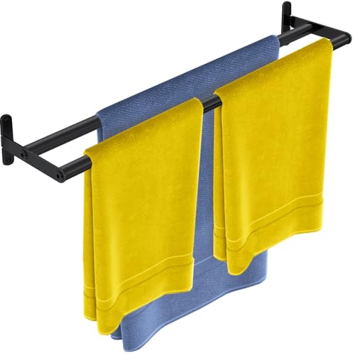 Double Towel Bar, 24 Inch Towel Racks for Bathroom, Stainless Steel Bathroom Towel Holder, Towel Rack Wall Mounted Towel Hanger Towel Rod, Matte Black - size: 24 Inch