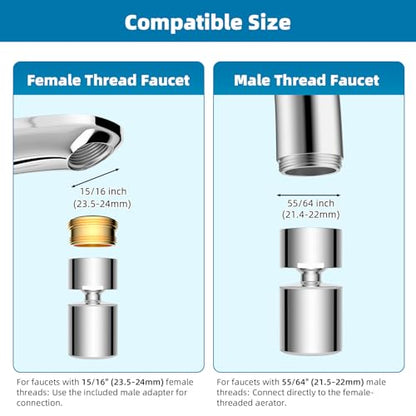 Hibbent NSF/ANSI/CAN 61 & cUPC Certified Faucet Aerator, Chrome | 360° Twist Kitchen Sink Aerator, Dual-function Sink Sprayer Attachment, Faucet Replacement Part 55/64'' Female Thread - color: Chrome, style: Classic 360 Degree Faucet Aerator