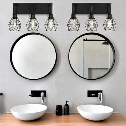 Somniferous Farmhouse Bathroom Light Fixtures, 3 Light Bathroom Vanity Lights Over Mirror, Black Vanity Light with Caged Metal Shade, Rustic Wall Sconce for Bedroom, Living Room, Hallway, E26 Socket - size: 3-Light