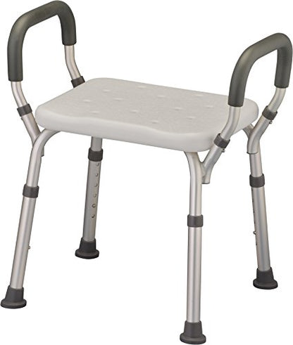 NOVA Bath & Shower Seat with Padded/Removable Arms - for Seniors, Handicap & Medical Use, Adjustable Height, Aluminum Frame, Non-Skid Safety, Tool-Free Assembly, 300lb Capacity