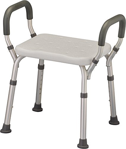 NOVA Bath & Shower Seat with Padded/Removable Arms - for Seniors, Handicap & Medical Use, Adjustable Height, Aluminum Frame, Non-Skid Safety, Tool-Free Assembly, 300lb Capacity