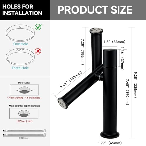 360° Rotatable Bathroom Sink Faucet, Bathroom Faucets 1 Hole 2 Water Outlet Modes, Single Handle Bathroom Faucets with Hot and Cold Hoses - color: Black