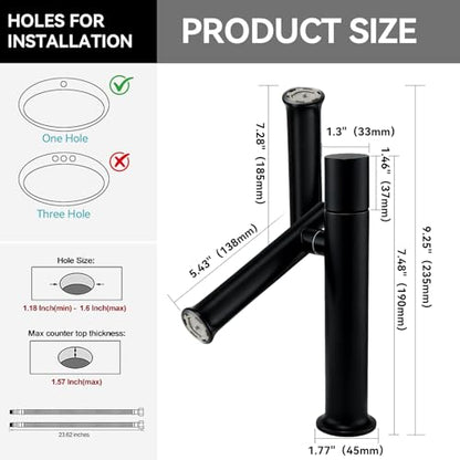 360° Rotatable Bathroom Sink Faucet, Bathroom Faucets 1 Hole 2 Water Outlet Modes, Single Handle Bathroom Faucets with Hot and Cold Hoses - color: Black