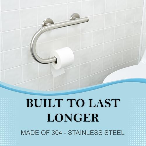 Grab Bar Toilet Paper Holder - Bathroom Safety Aid/304 Stainless Steel/Left/Brush Finish/ 16.5"x 10" - color: Brushed Stainless Steel, Left Hand
