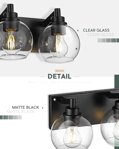 4-Light Matte Black Bathroom Vanity Light, Clear Glass Globe Shade | 26" modern bathroom light fixtures over mirror, E26 base, bulbs not included, VL195-MB-CL-4 - color: Black, Clear Glass, size: 4-light